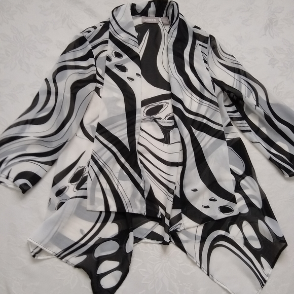 Geo abstract draped flowy chiffon duster kimono - Picture 4 of 4